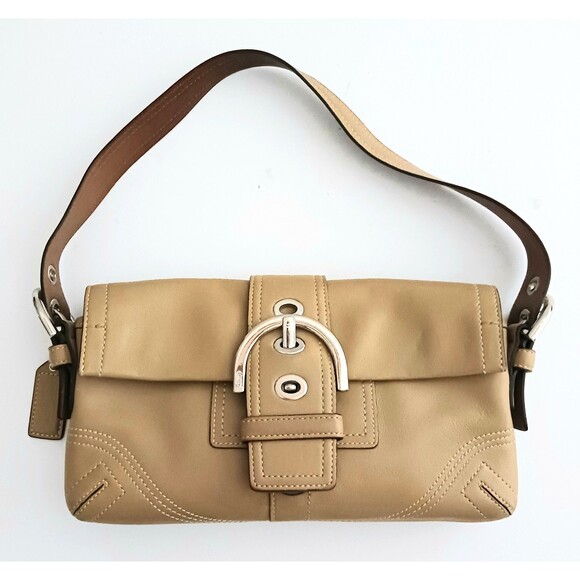 VTG Coach Soho Camel Leather Silver Buckle Flap Shoulder Bag 8A05 w Dustbag - Picture 1 of 16